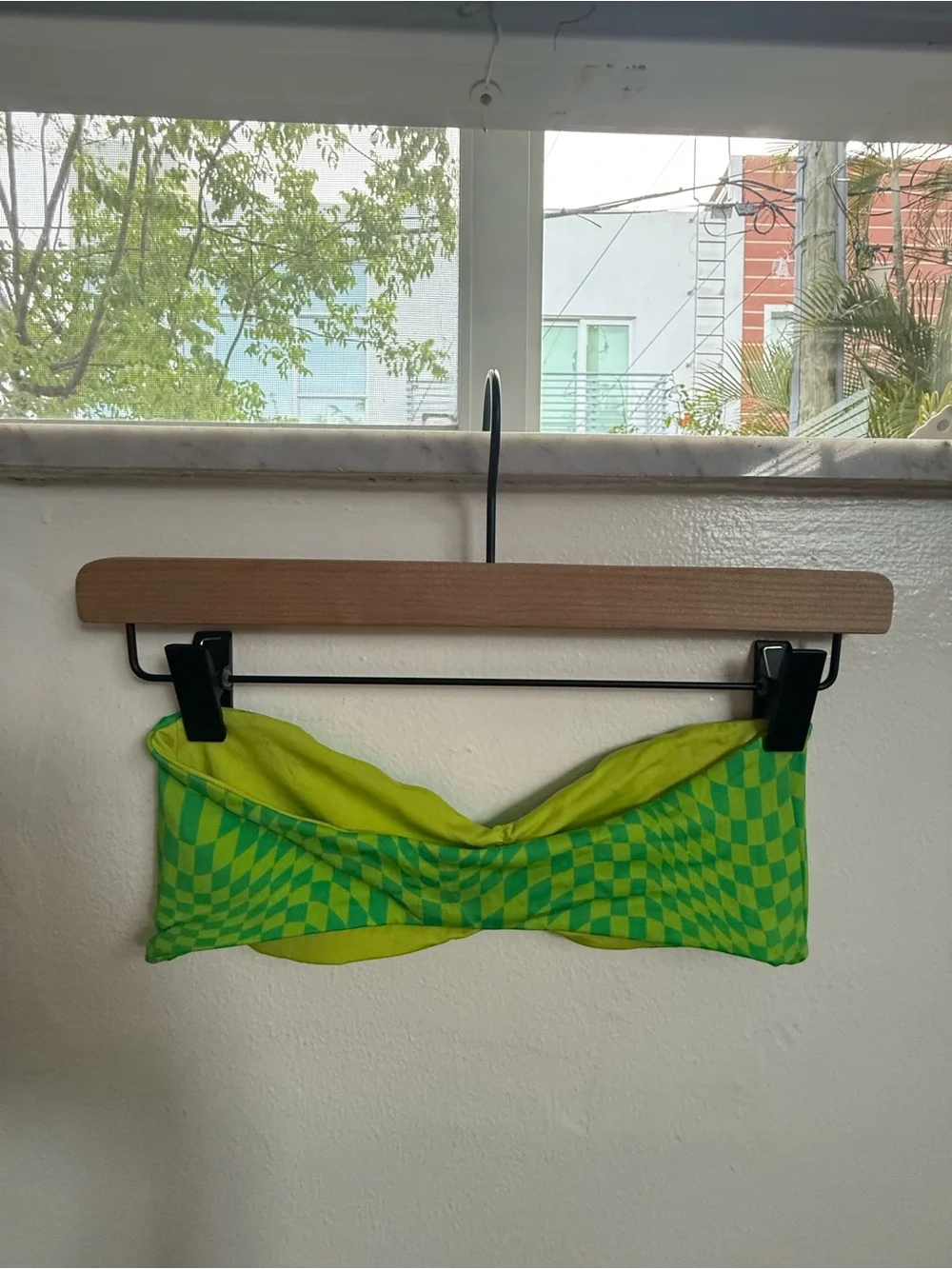 Frankie's Bikinis Neon Green Check Bandeau Bikini